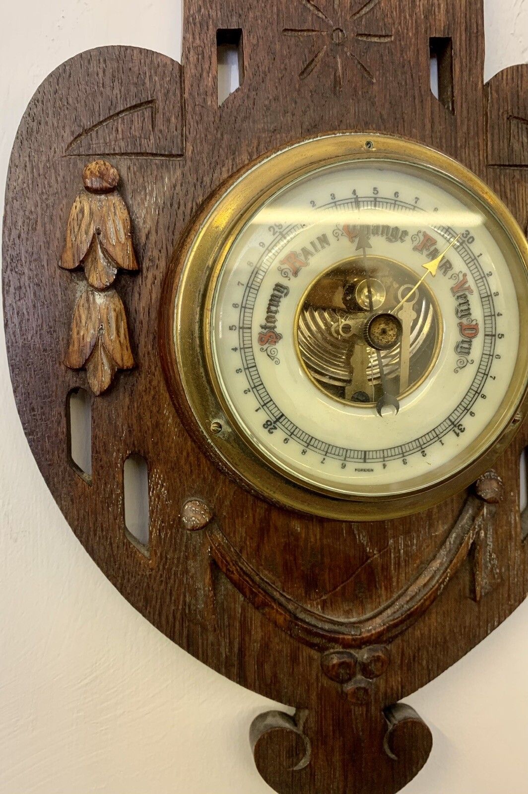 Gorgeous Antique Carved Oak Wall Barometer Victorian photo vinterior