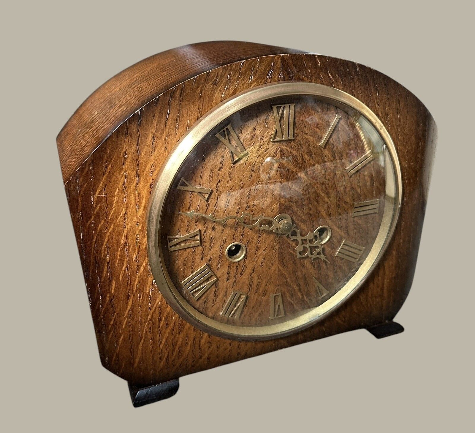 Smiths Enfield Striking Hammer Mechanical Mantle Clock Oak Very Pretty photo for sale