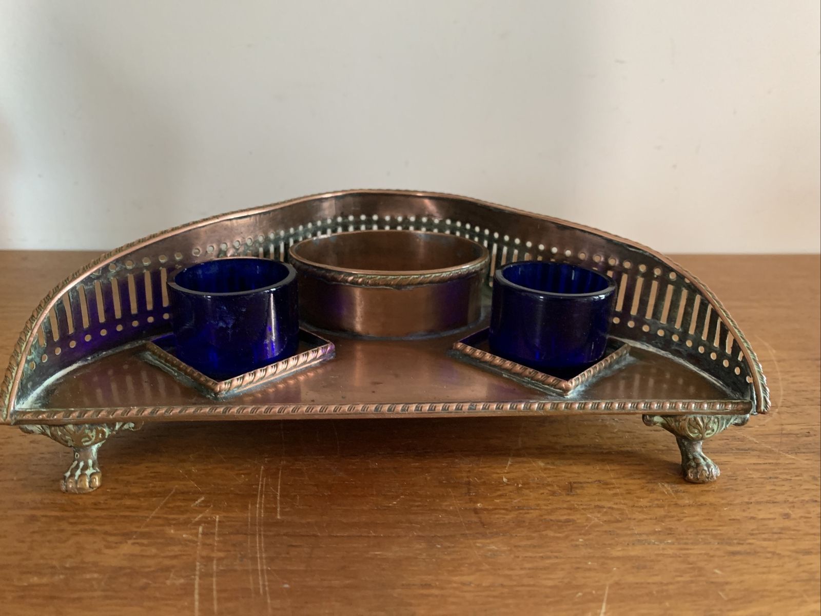 Stunning Copper Art Nouveau Inkwell Desk Stand Footed photo 75.0