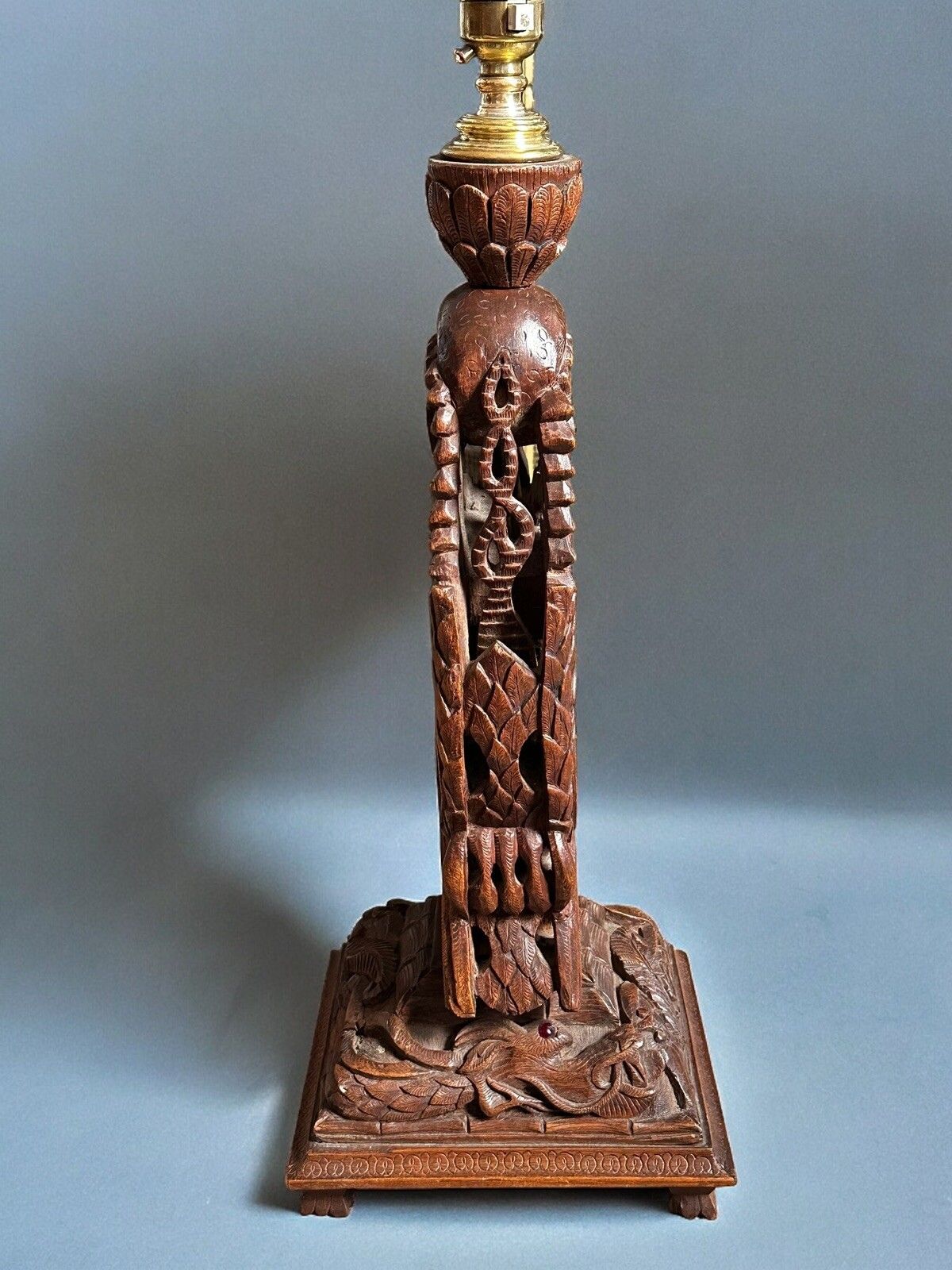 Superb Vintage Intricately Carved Oriental Dragon Lamp Folk Art 50cm High photo buy