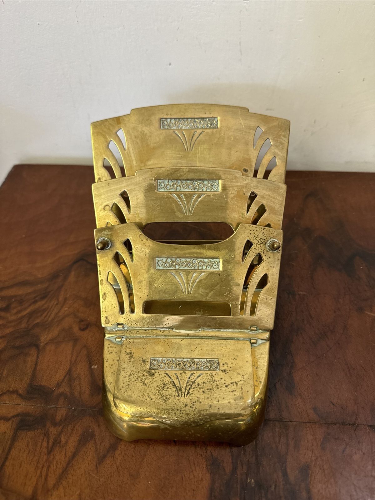 Art Deco Brass Desk Letter Rack Ink Well Desk Prop photo for sale
