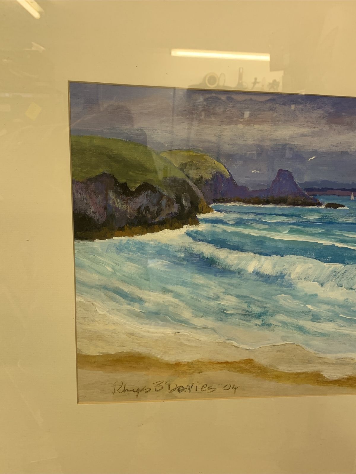 Original Signed Painting Seascape Seaside Scene Pembrokeshire Rhys B Davies photo for sale