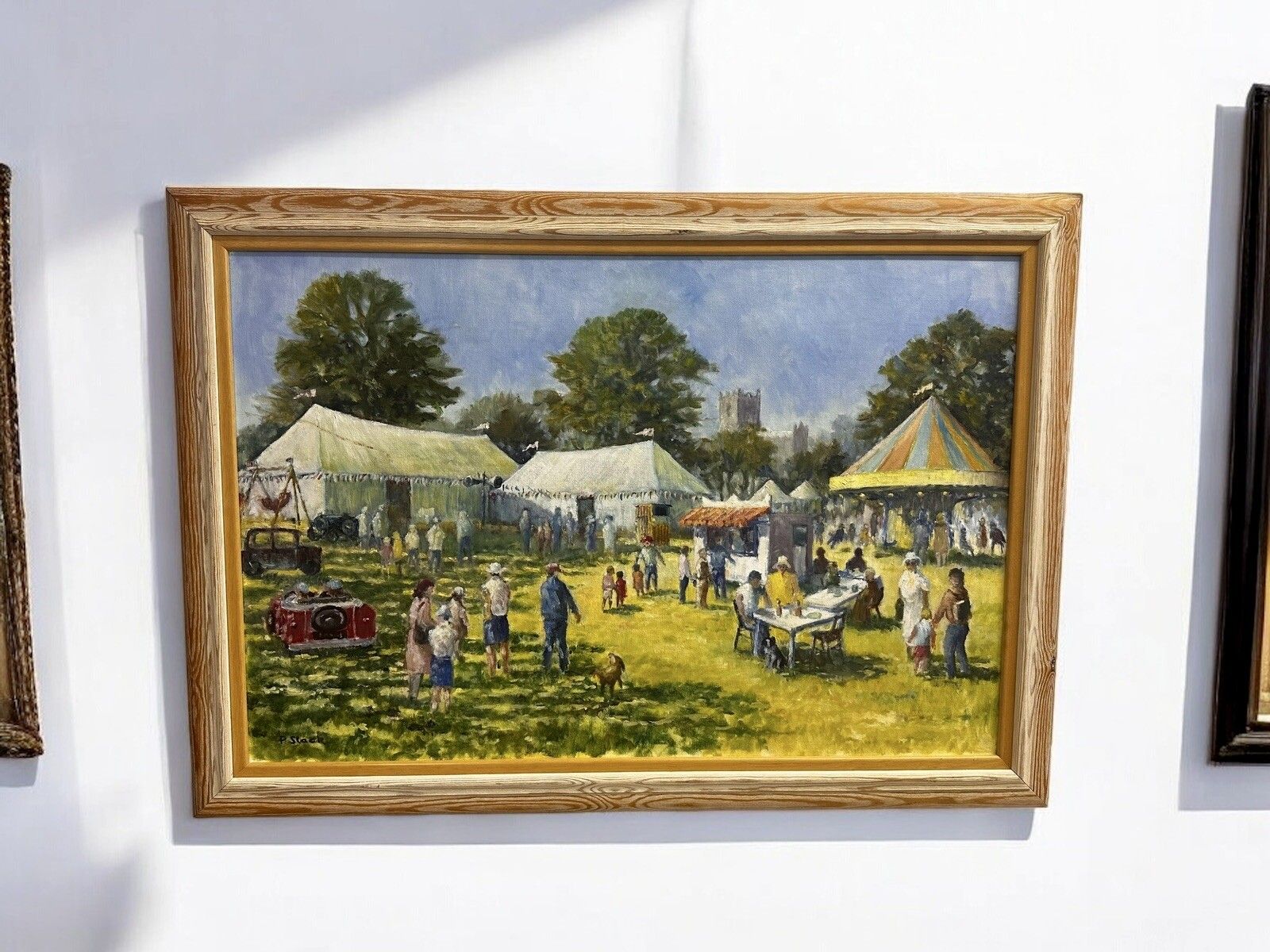Large Vintage Oil Depicting A English Summer Festivals  Signed 87 X 62 Cm