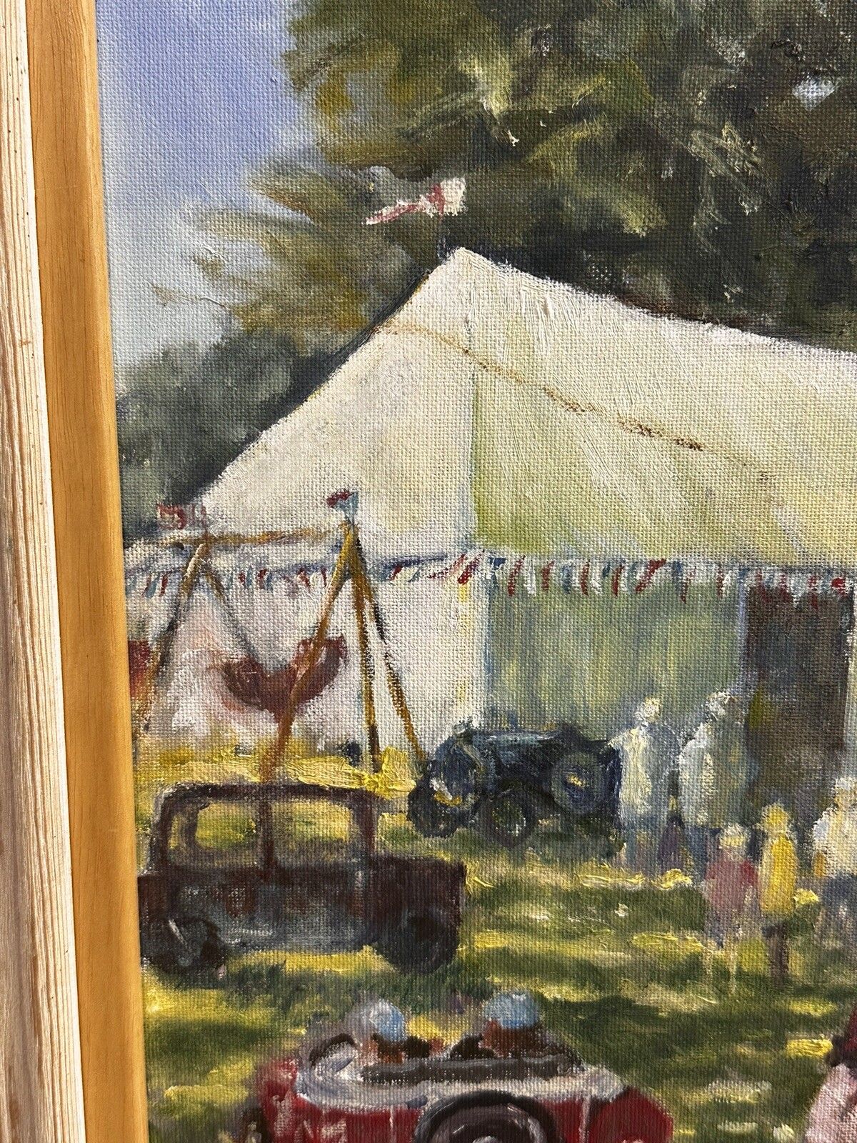 Large Vintage Oil Depicting A English Summer Festivals  Signed 87 X 62 Cm photo Art