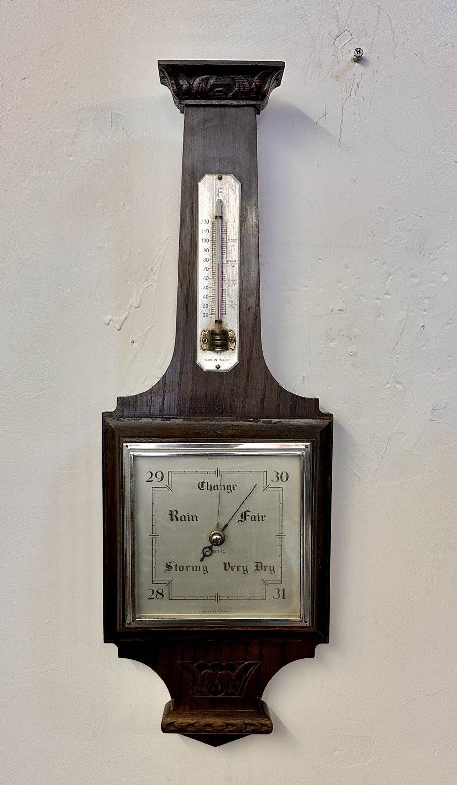 Superb Art Deco Oak Smiths England Weather Barometer photo furniture