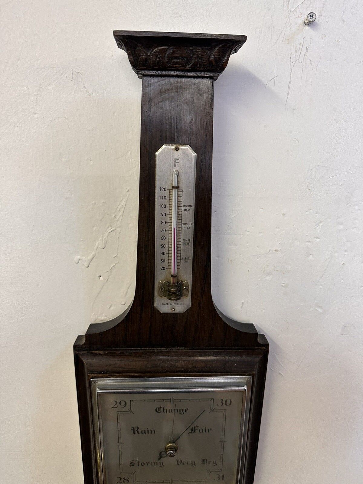 Superb Art Deco Oak Smiths England Weather Barometer photo for sale