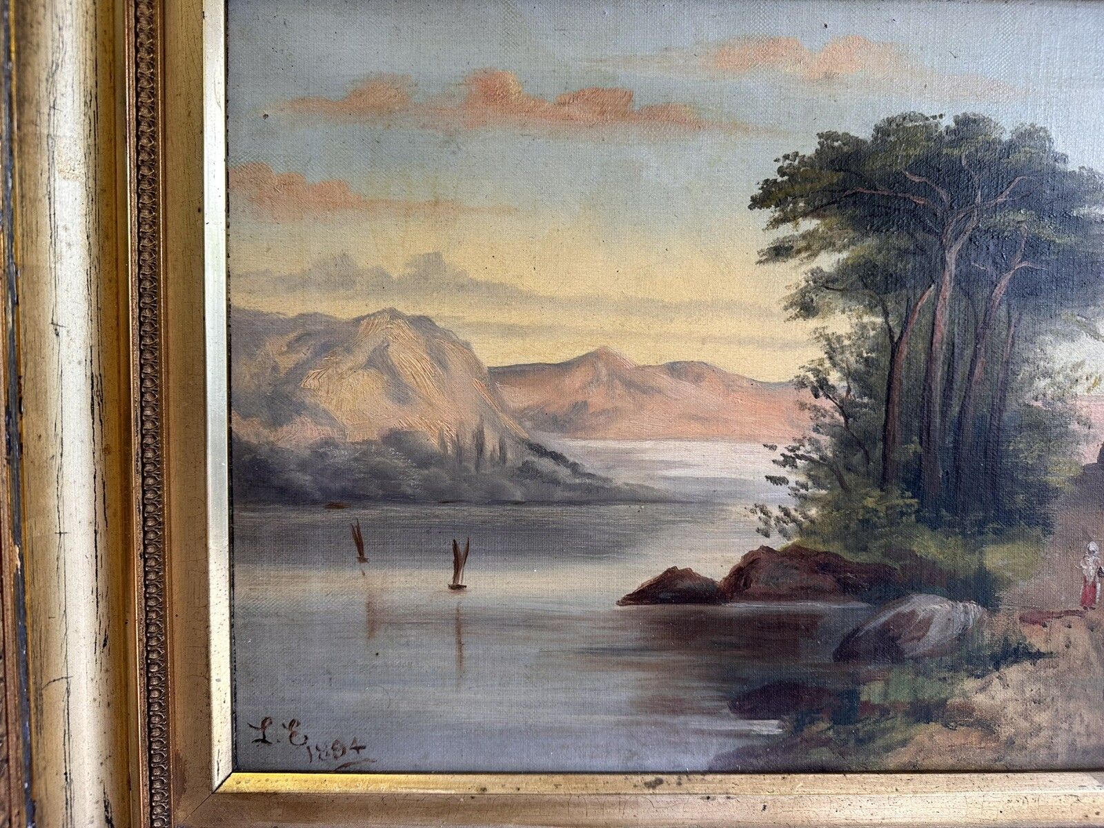 Original Victorian Signed Oil On Canvas Seascape Landscape Scene 51 By 41cm photo vinterior