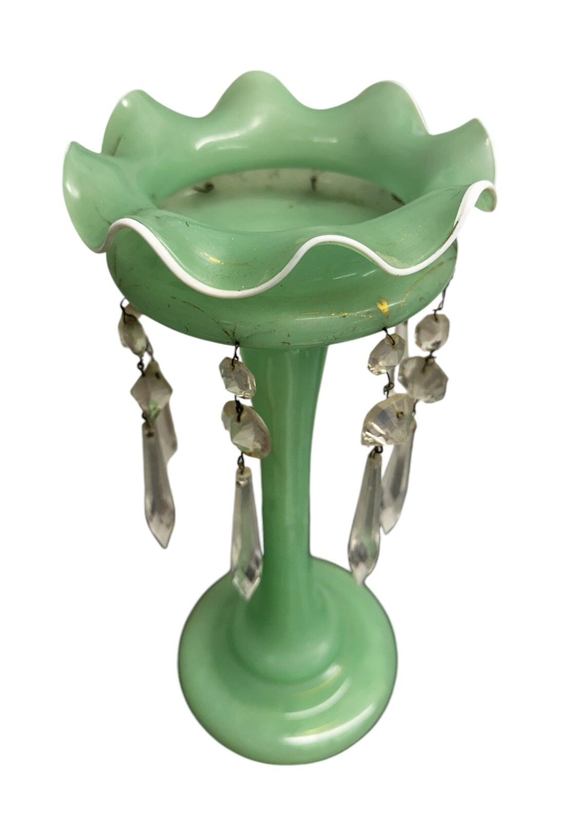 Victorian Green Lustre Vase , C.1870. With Crystal Dangles photo furniture