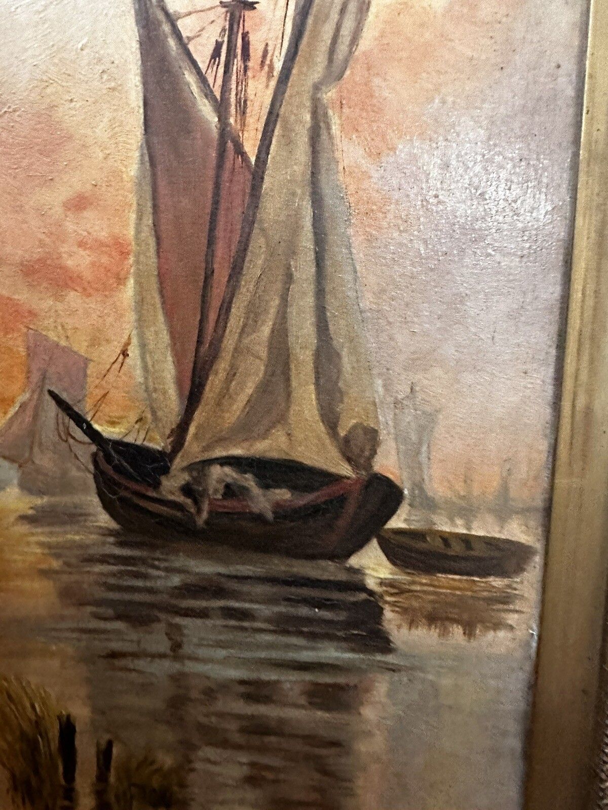 Antique 19th Century Signed Marine Nautical Painting photo Art