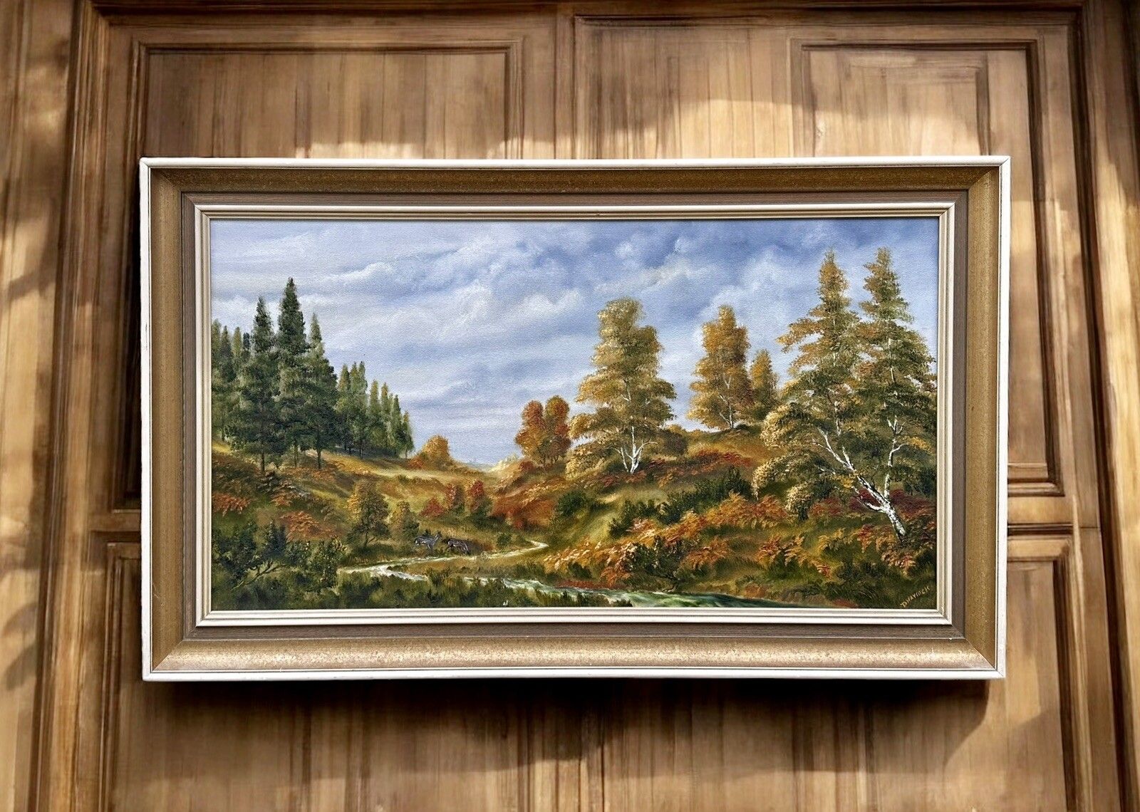 Mid Century Country House Oil Painting  Signed Landscape Scene 105cm By 64cm