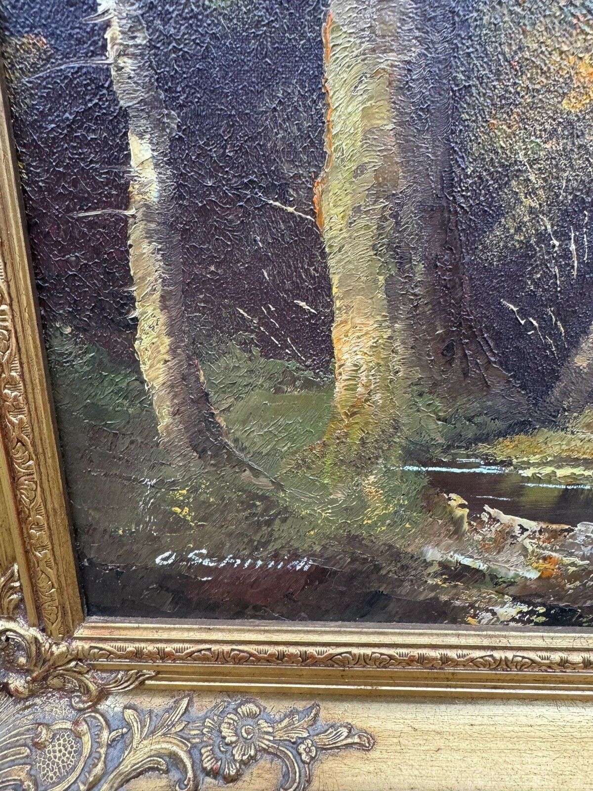 Signed O. Schmidt River Landscape  Oil On Canvas  Large 115.5 Cm 65 Cm. photo for sale