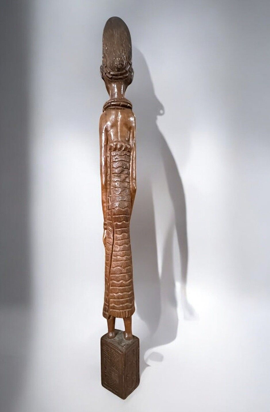 Antique Large Wood Carved African Woman Over 3.5 Foot High photo vinterior
