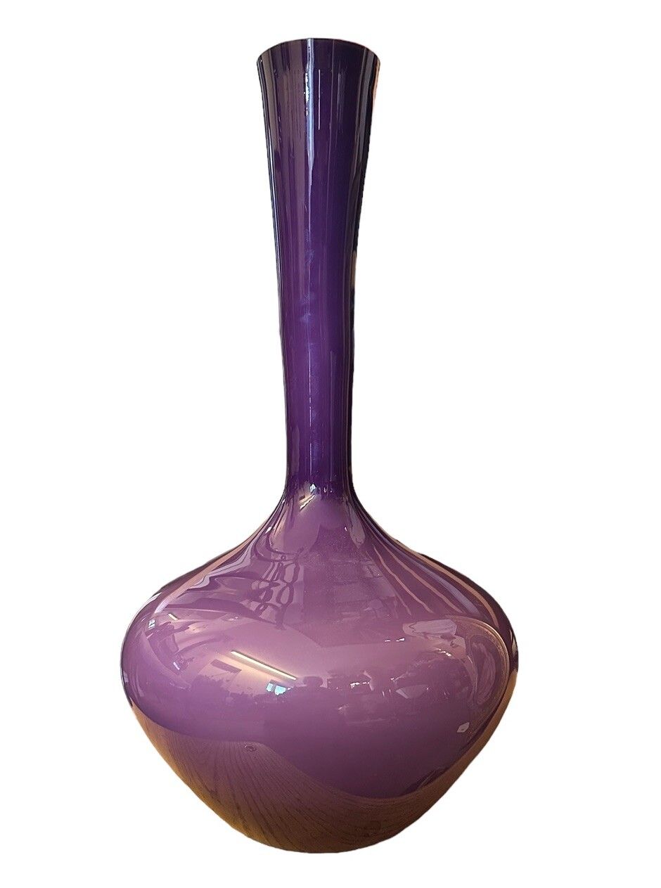Large Vintage Mid Century Scandinavian Art Glass Purple Vase photo furniture