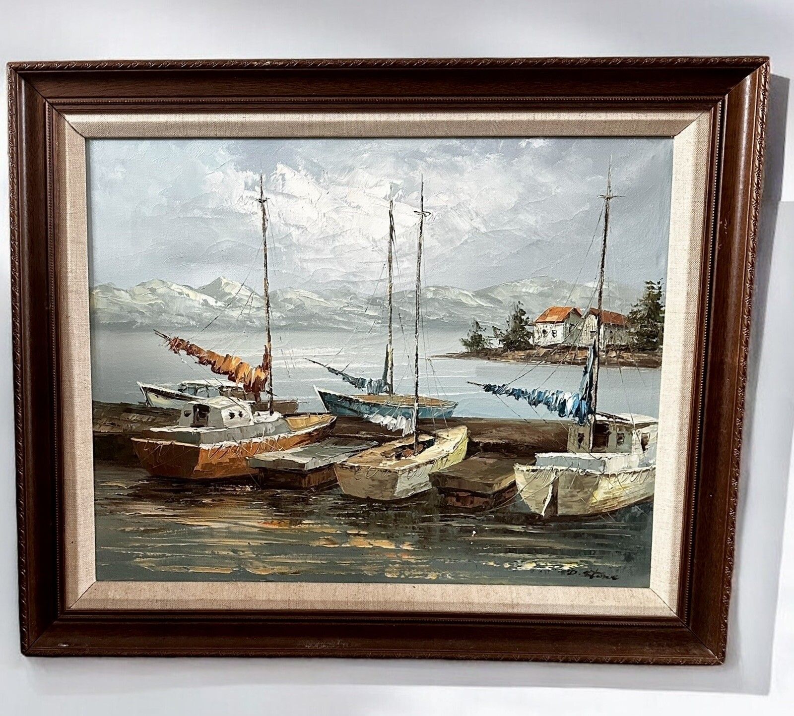 Mid Century Oil On Canvas Nautical Maritime Signed By Artist  60cm By 50cm