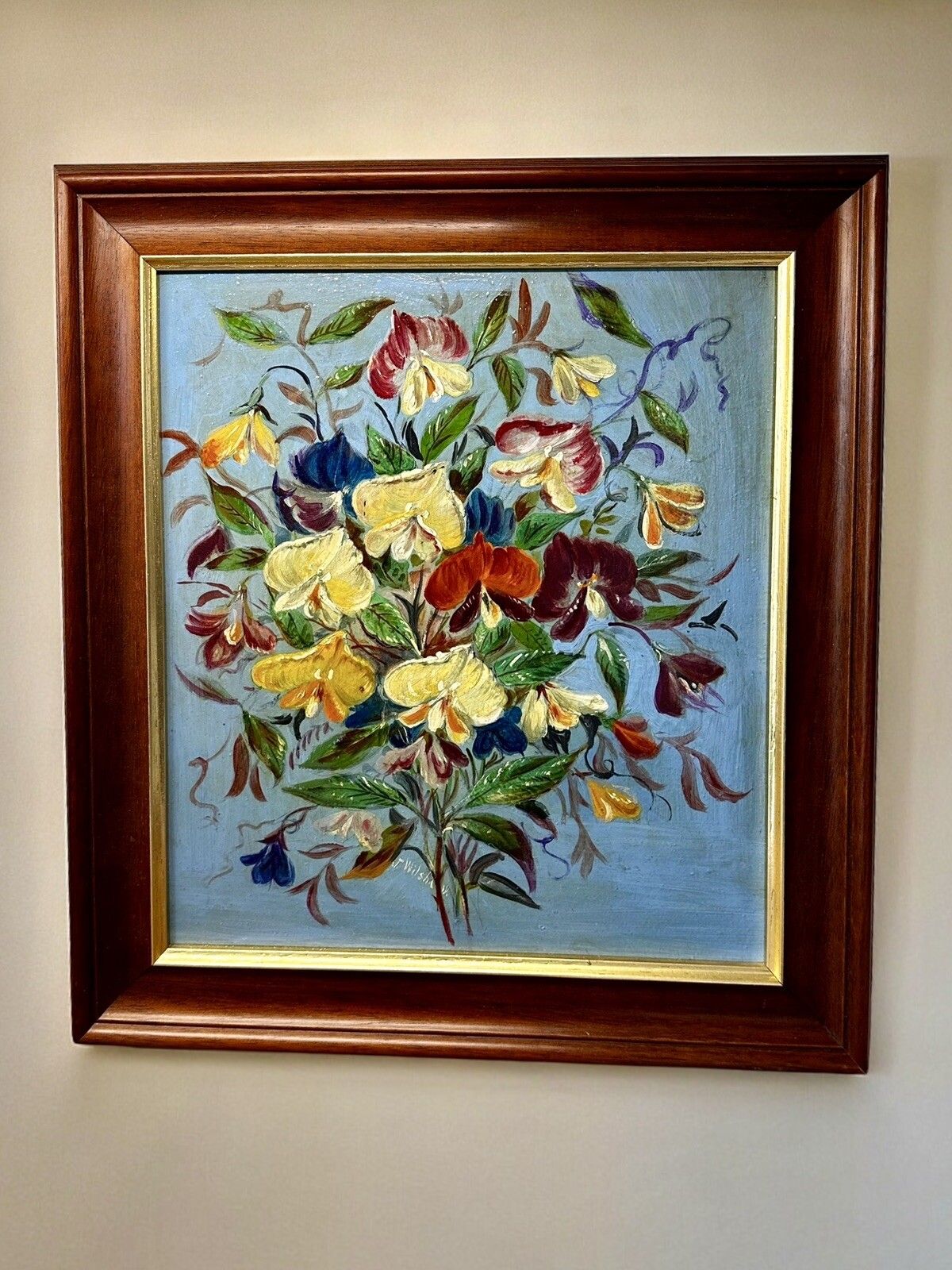 Super Mid Century Botanical Still Life Oil Painting Signed 42cm By 38cm photo furniture