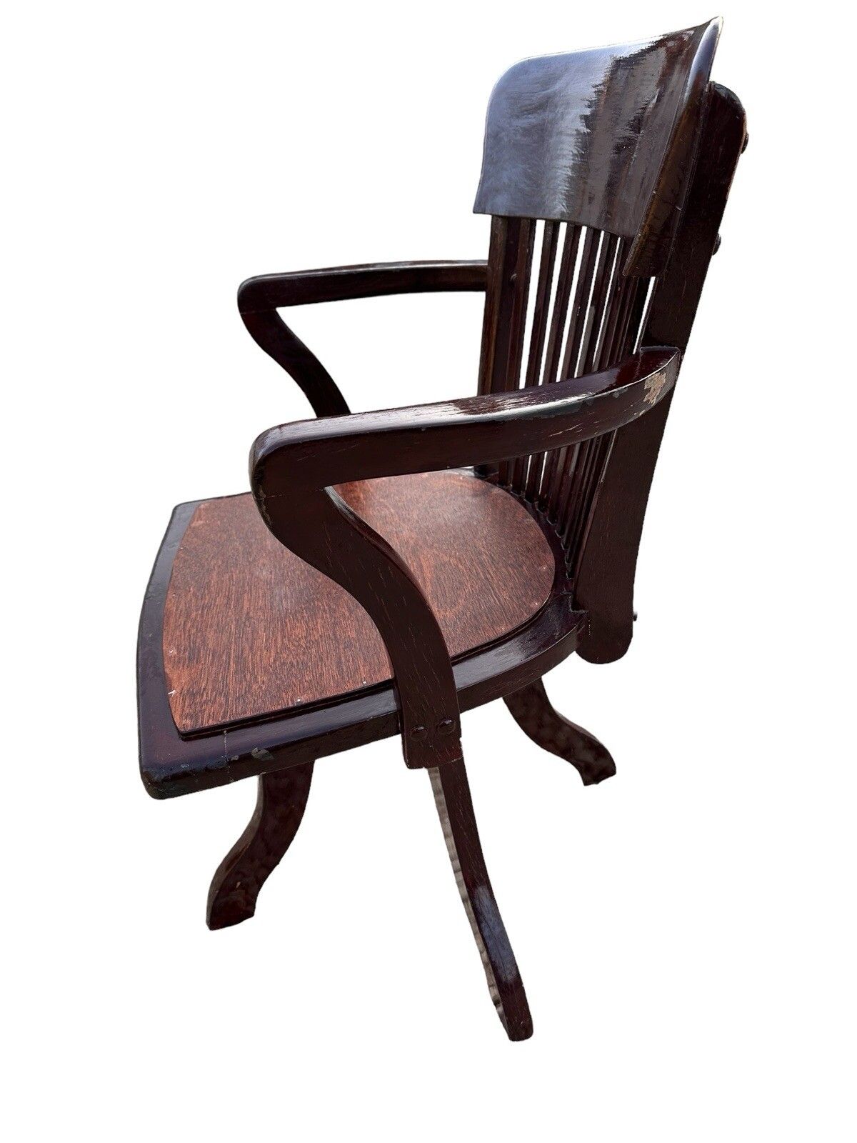Antique Early 20th Century Oak Swivel Bankers Desk Chair photo Furniture
