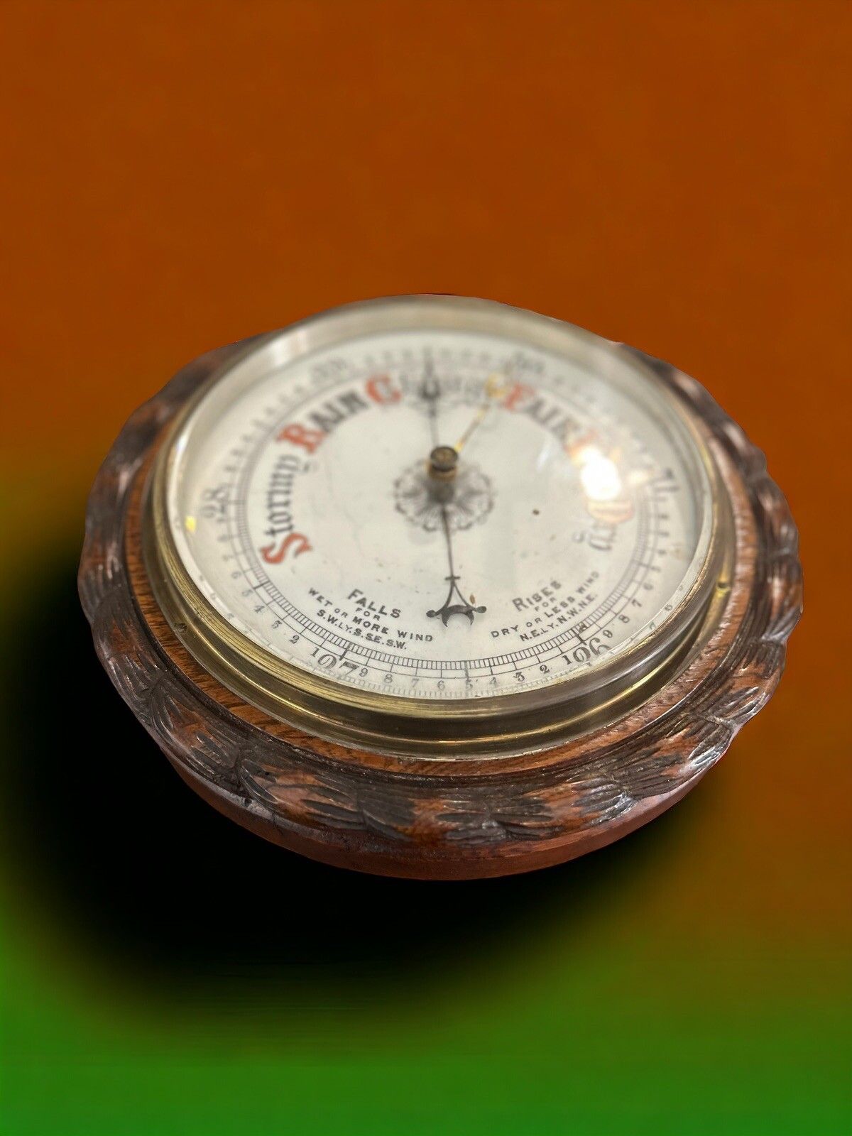 Large C1900’s Antique Carved Rope Edge Oak Barometer 27cm Diameter photo furniture