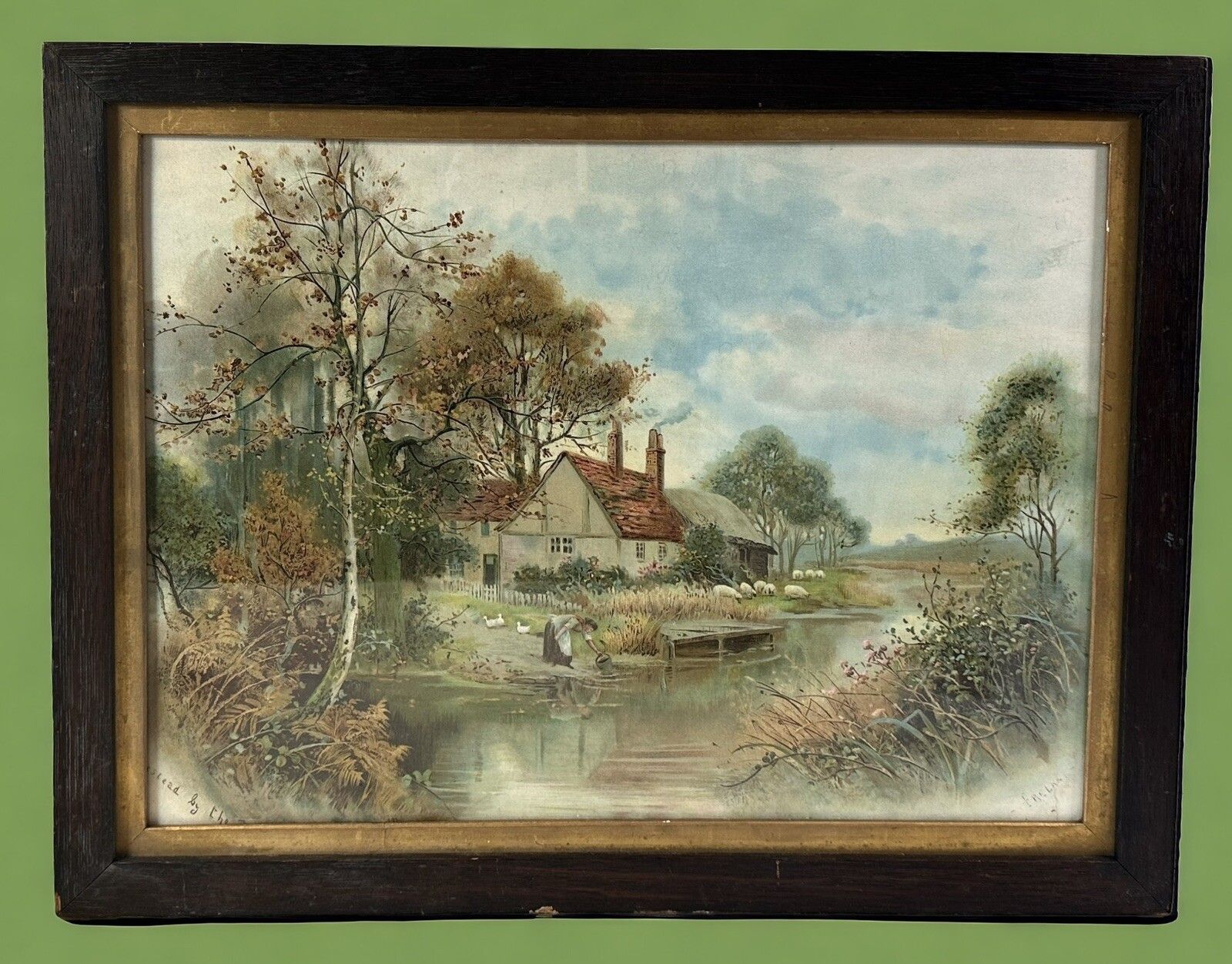 Exquisite Early C20th English Rural Cottage By A Pond 50cm By 40cm