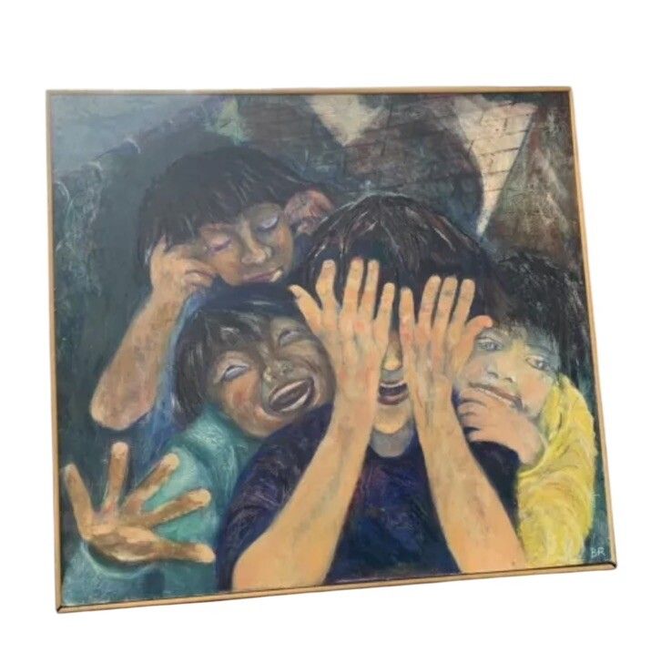 Superb Mid Century Large Signed Art Work Signed By Artist  97cm. By 90cm photo furniture