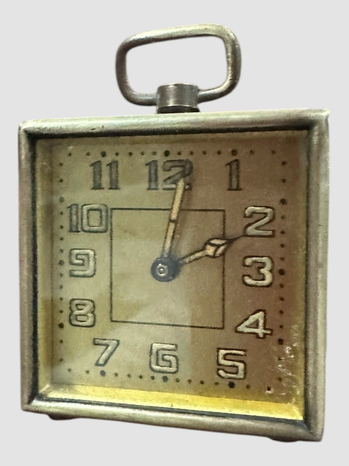 photo for sale Art Deco French Enamelled Brass Mechanical Timepiece Clock Working