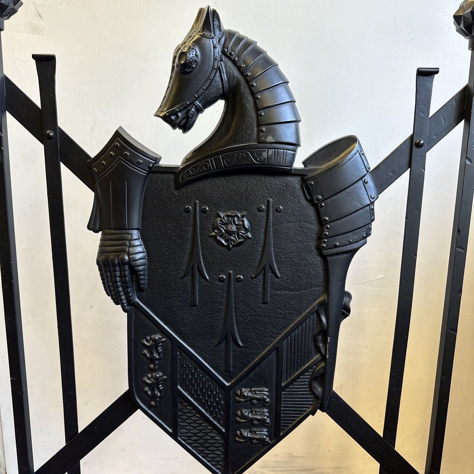 Superb Vintage Quality Wrought Iron Horse Shied Fireguard photo furniture