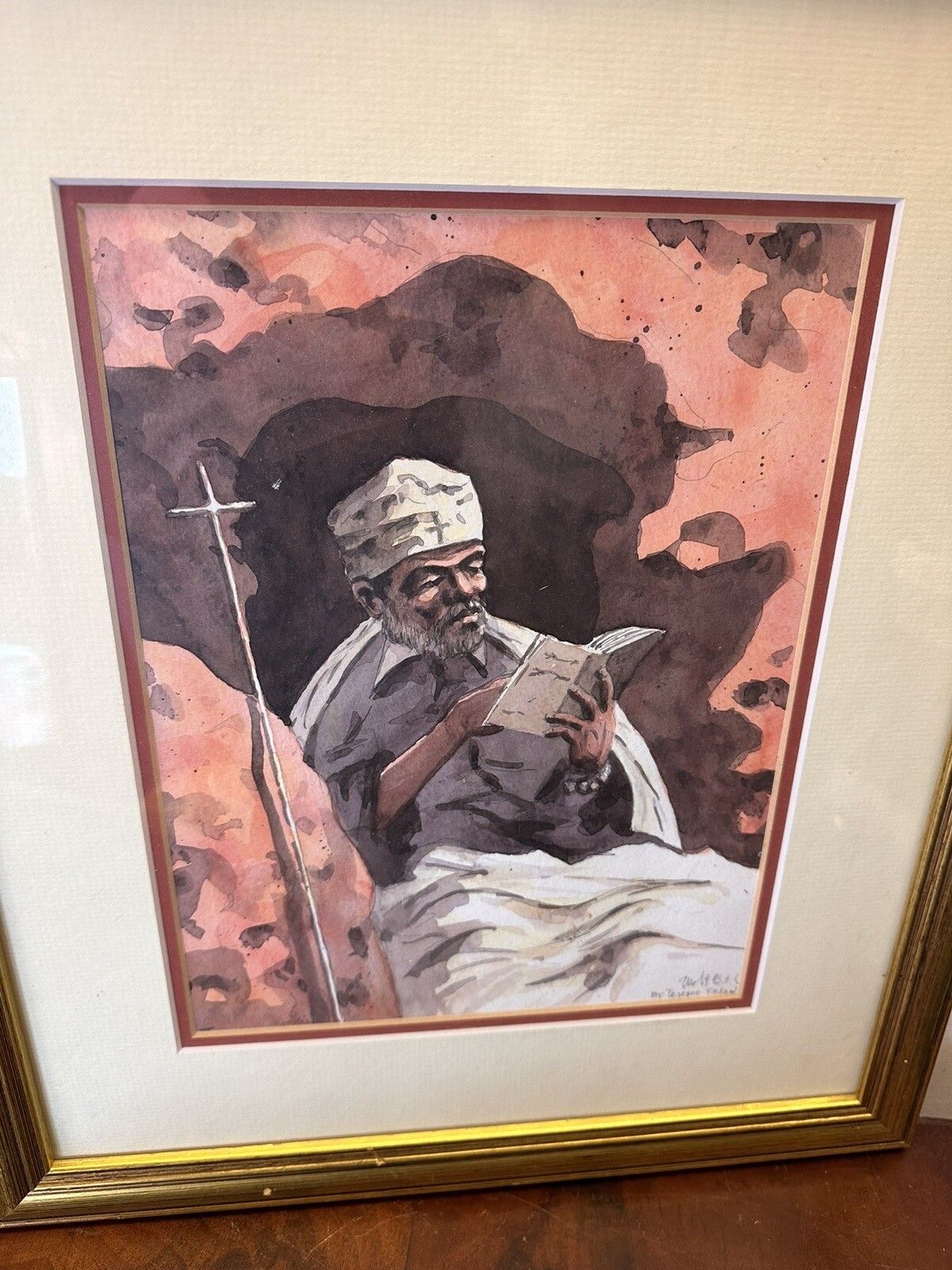 Watercolour Drawing By Tegegne Yirdaw (Contemporary). Study Of A Man In Turban photo for sale