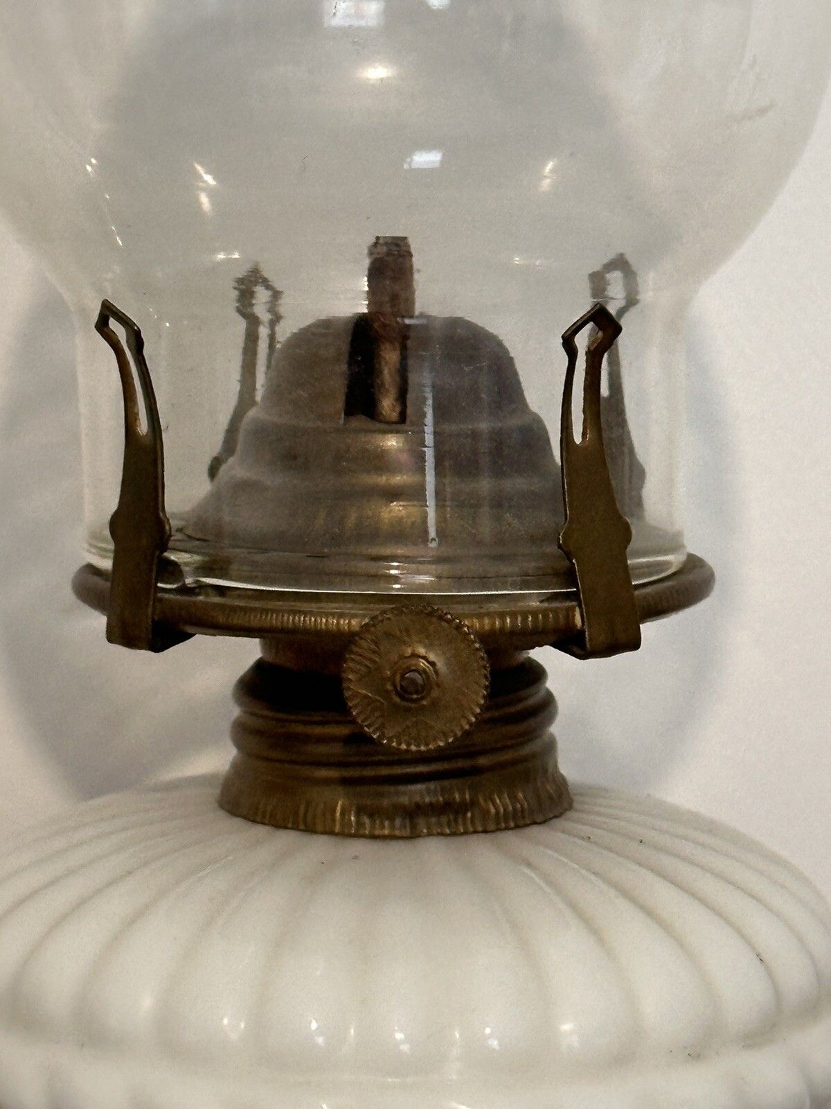 Antique 19th C French Portieux Vallerysthal White Opaline Milk Glass Oil Lamp photo 65.0