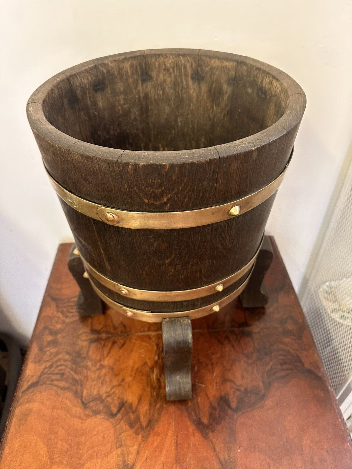 Oak 1900s Edwardian Bucket / Planter With Brass Braces photo furniture