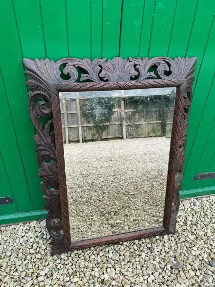 Gorgeous 19th Century French Carved Oak Wall Mirror Bevelled . 98cm By 74cm photo Home Decor