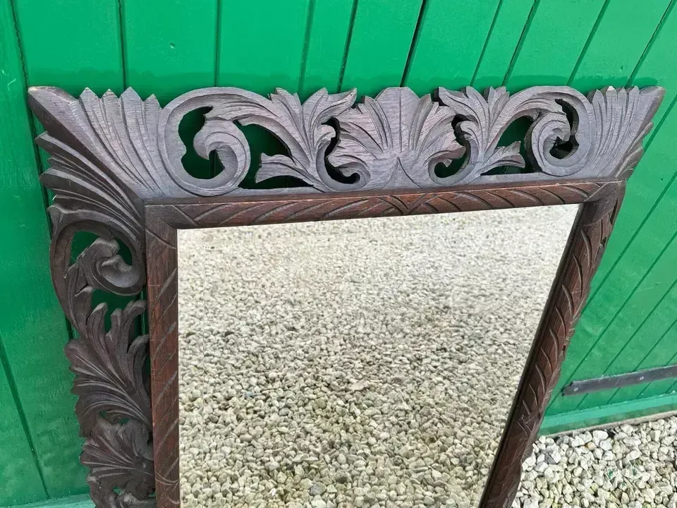 Gorgeous 19th Century French Carved Oak Wall Mirror Bevelled . 98cm By 74cm photo vinterior
