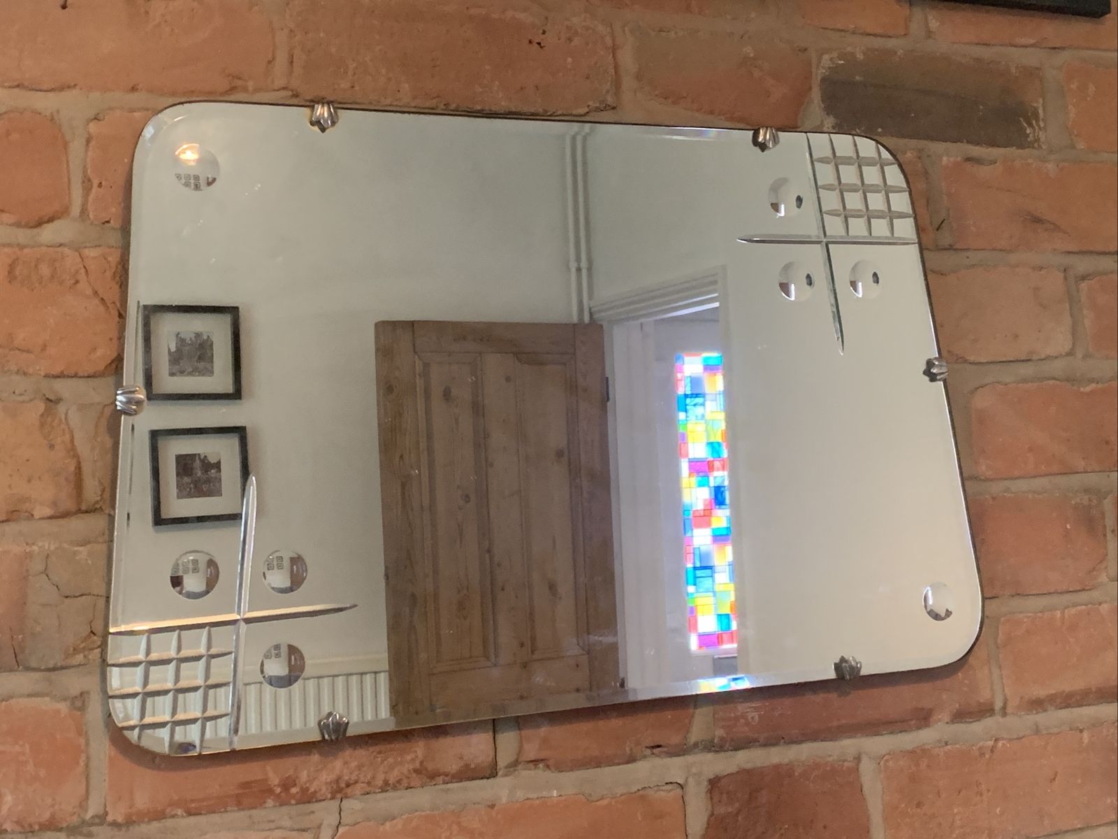 Art Deco 1930s Superb Frameless Mirror Antique 60cm By 38cm Wooden / Bevelled photo for sale