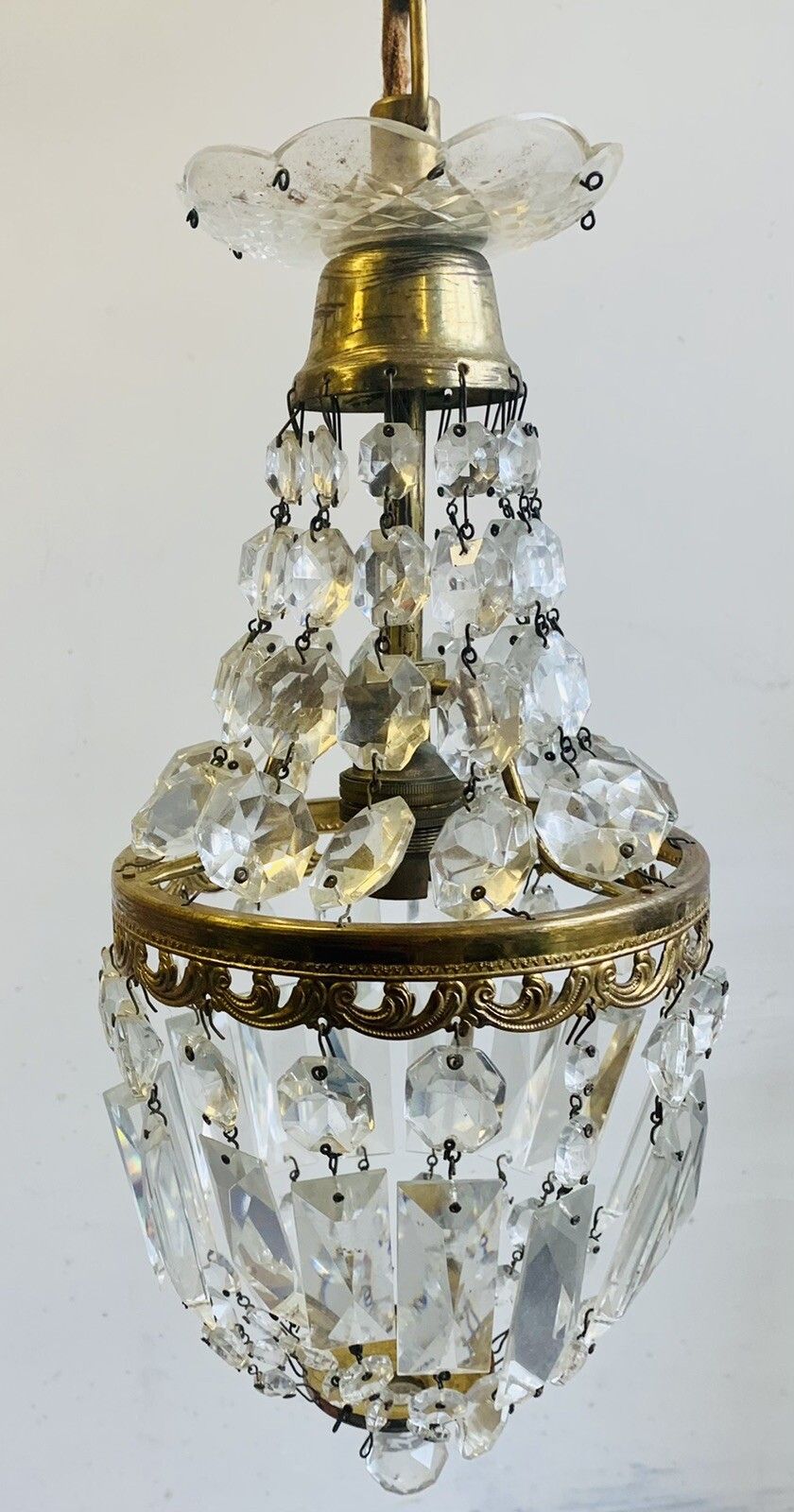 Traditional French Empire Chandelier C.1950’s  Cage Droplet Light Fitting