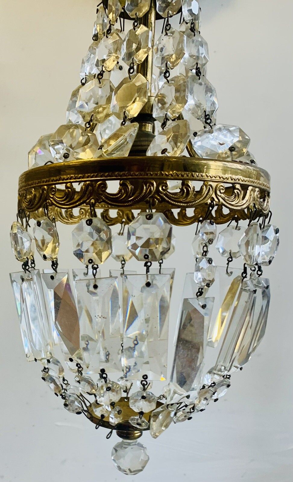 Traditional French Empire Chandelier C.1950’s  Cage Droplet Light Fitting photo vinterior