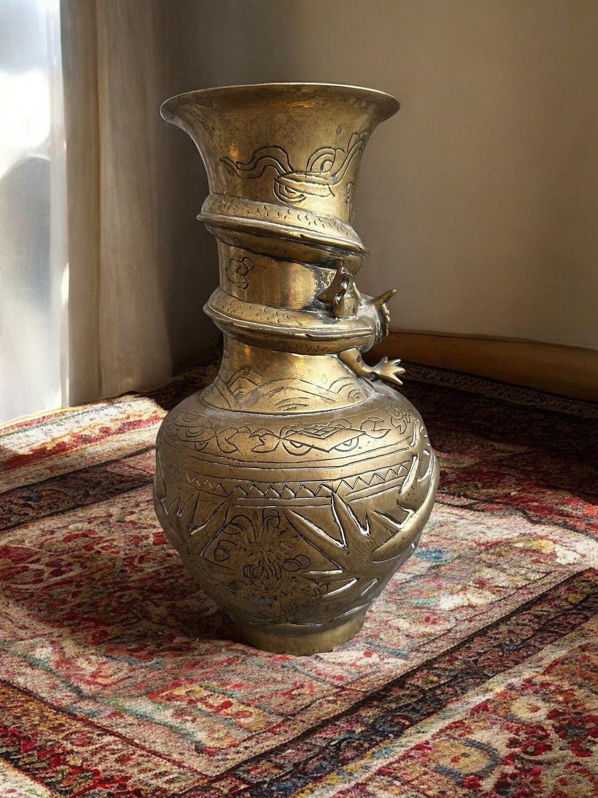 Antique Bronze Dragon Vase Oriental Chinese Stamp To Base photo for sale