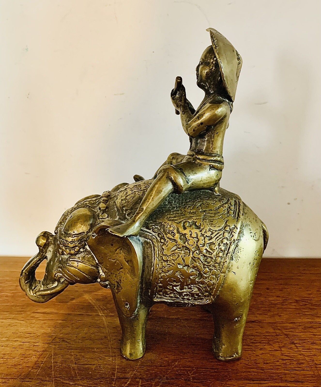 Antique Oriental Chinese Heavy Brass Bronze Shepherd Boy Riding Elephant Statue photo furniture