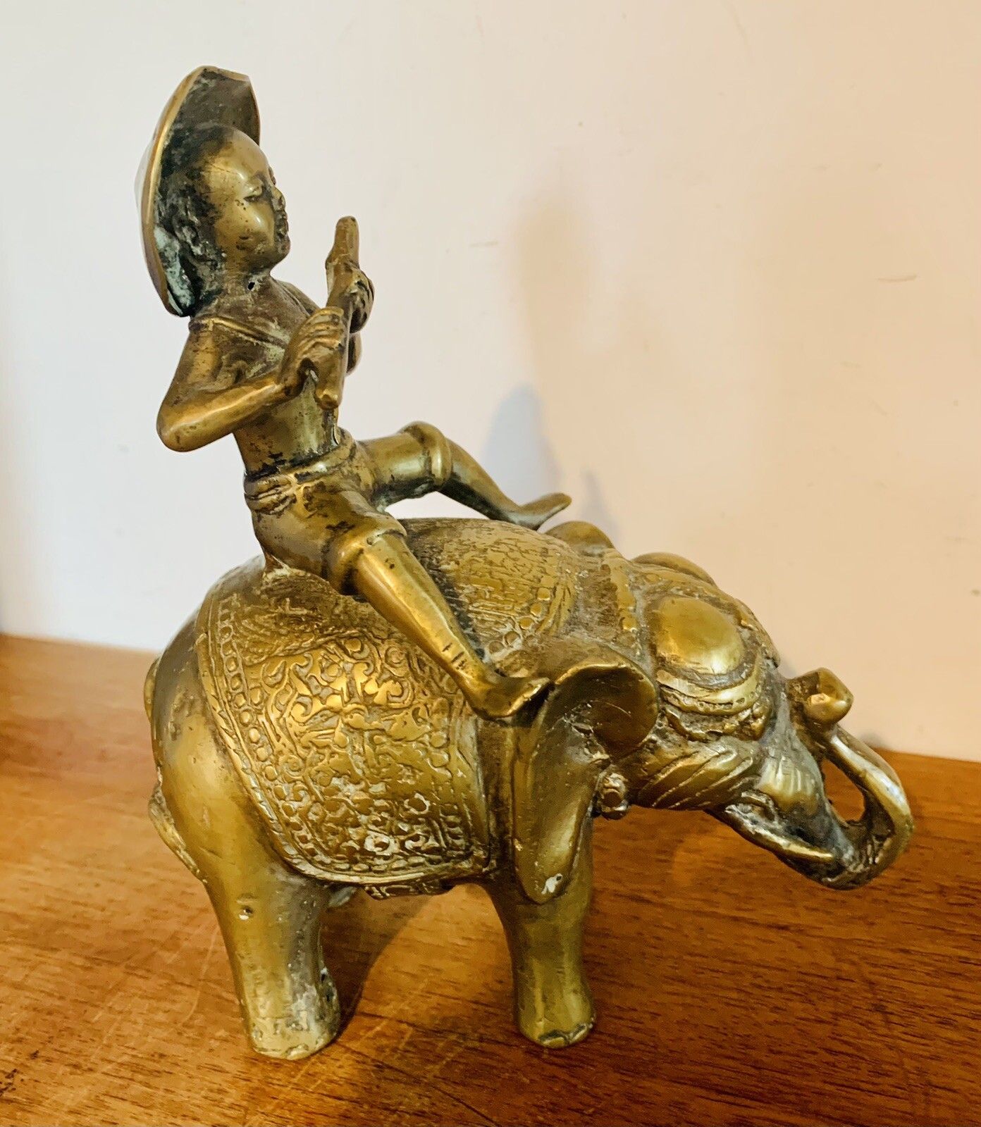 Antique Oriental Chinese Heavy Brass Bronze Shepherd Boy Riding Elephant Statue photo Art