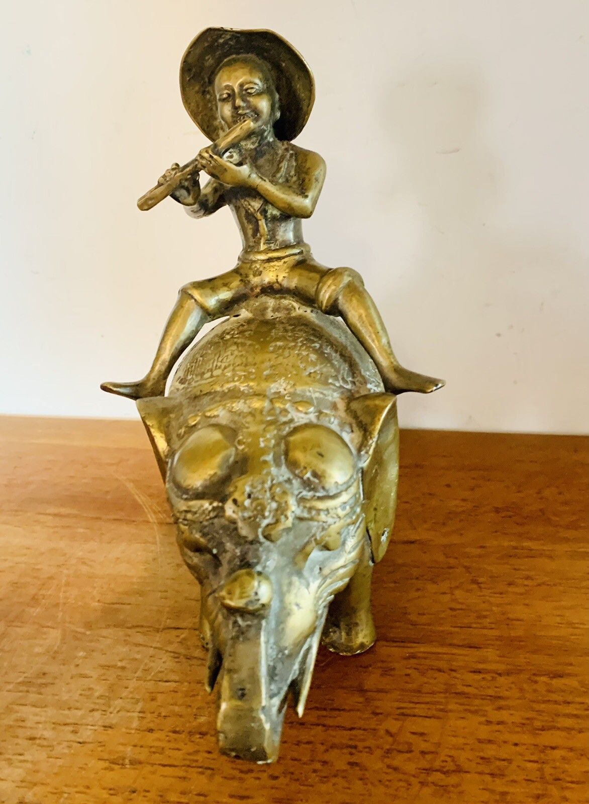 Antique Oriental Chinese Heavy Brass Bronze Shepherd Boy Riding Elephant Statue photo 125.0