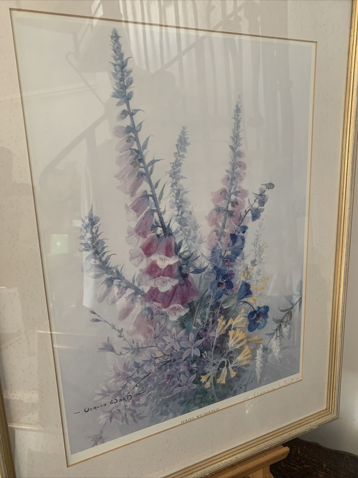 Vintage Framed Glazed Still Life Botanical Large Print Signed By Artist 56x44cm photo furniture