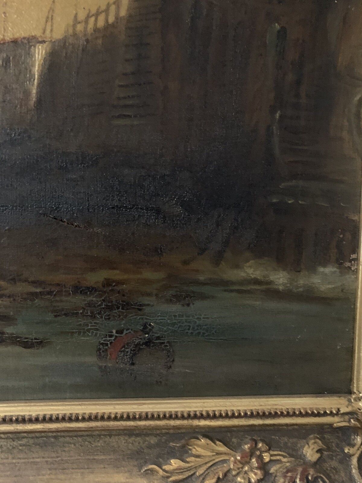 photo furniture 19tn Century Oil On Canvas Nautical Fishing Harbour Scene ￼In Style Of Godchaux