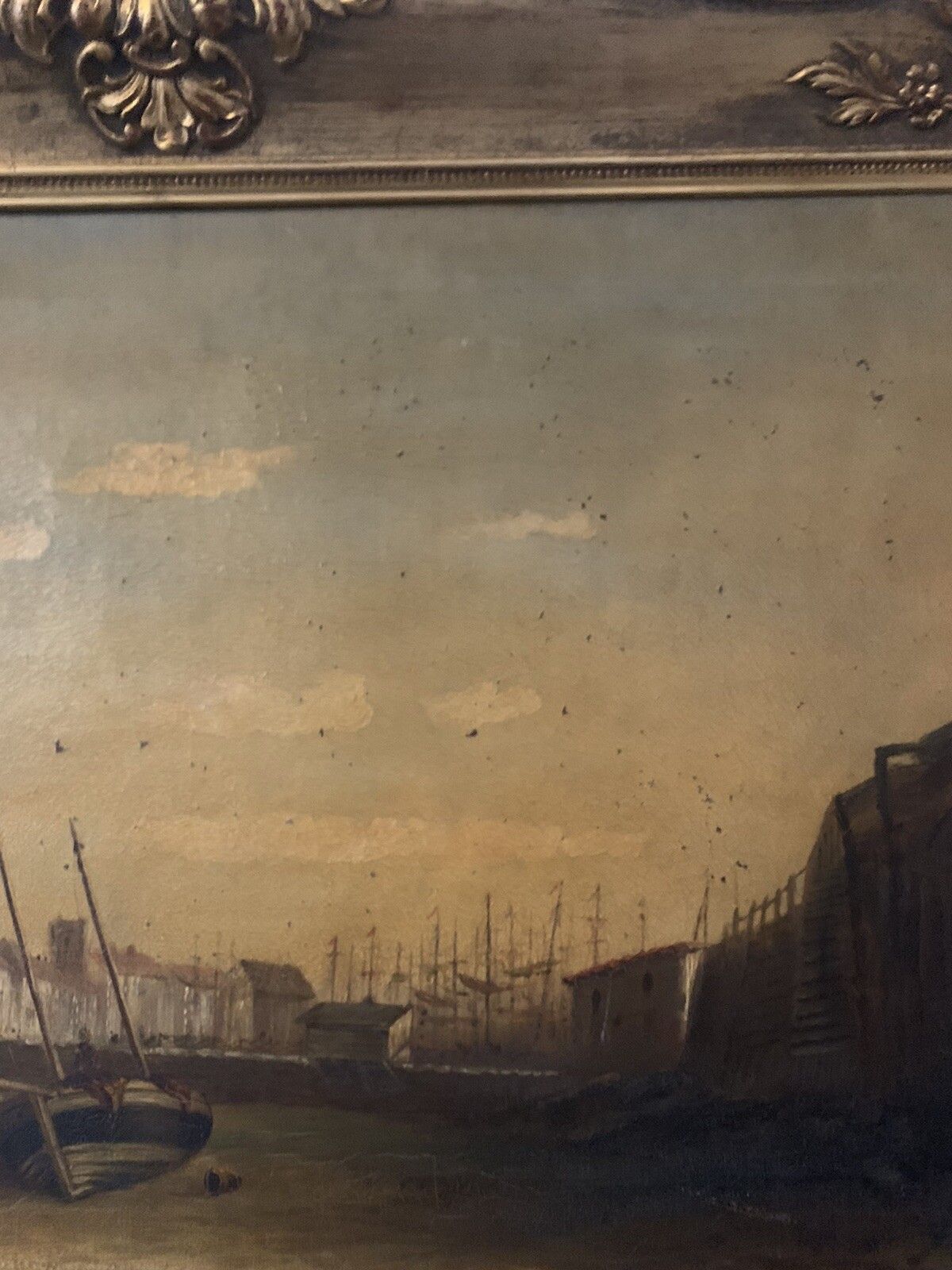photo for sale 19tn Century Oil On Canvas Nautical Fishing Harbour Scene ￼In Style Of Godchaux
