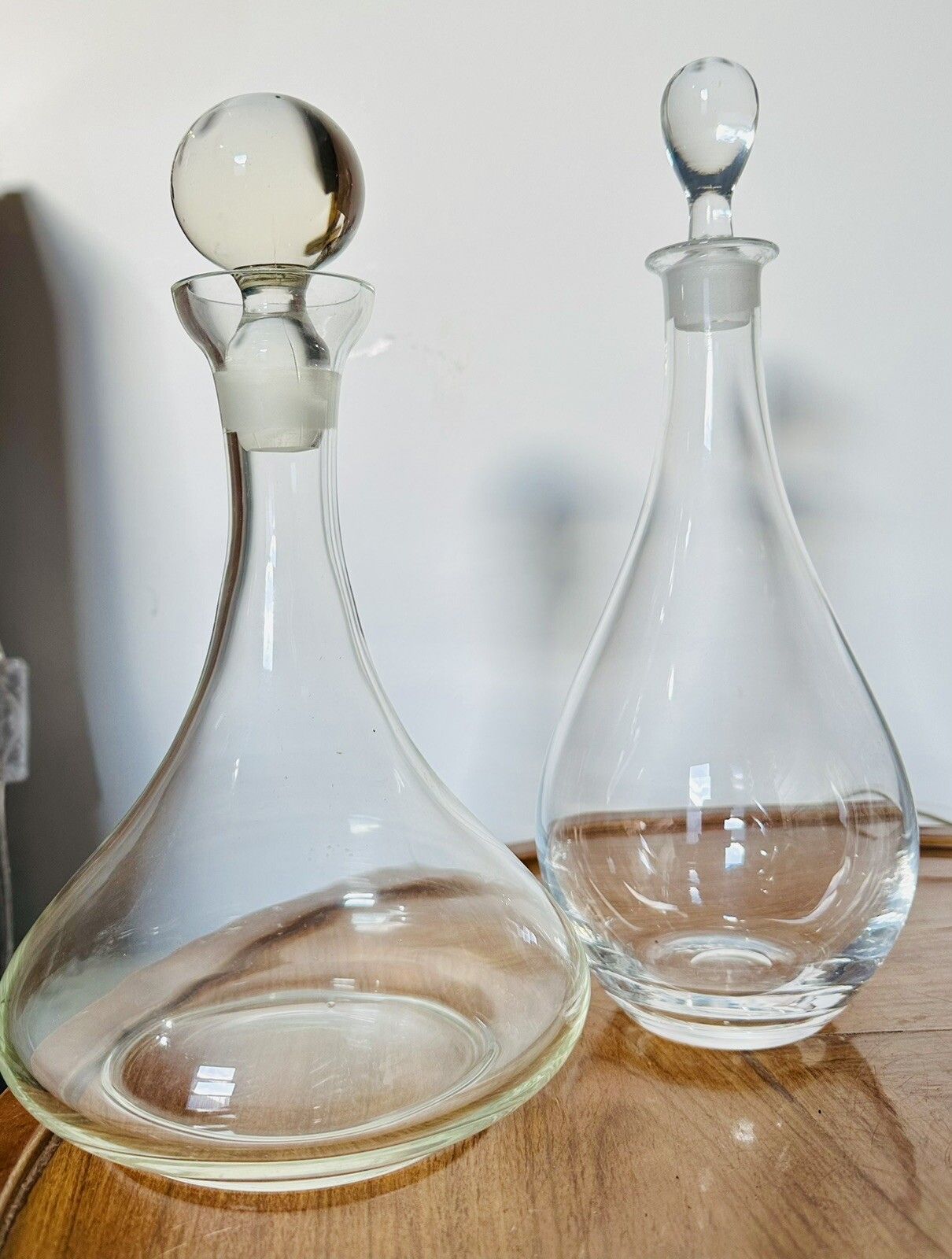 Vintage Handblown Glass  Mid Century Decanters Tear Drop And Flat Bottom.