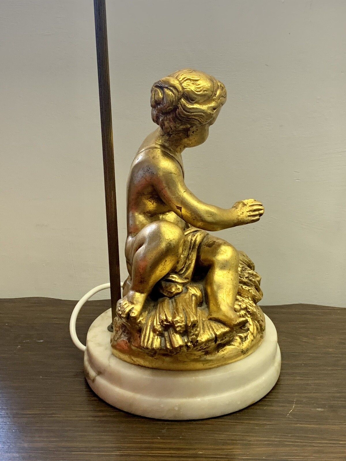 Mid Century 70’s Hollywood Marble And Gold Gilt Cherub Cupid Lamp Putti photo Lighting