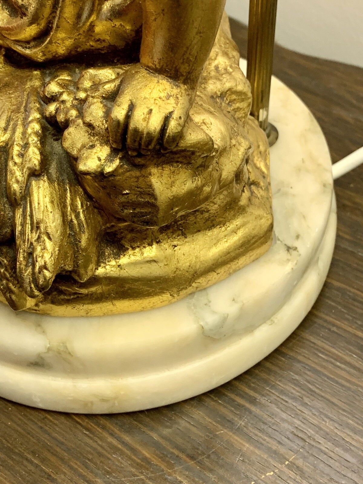 Mid Century 70’s Hollywood Marble And Gold Gilt Cherub Cupid Lamp Putti photo vinterior