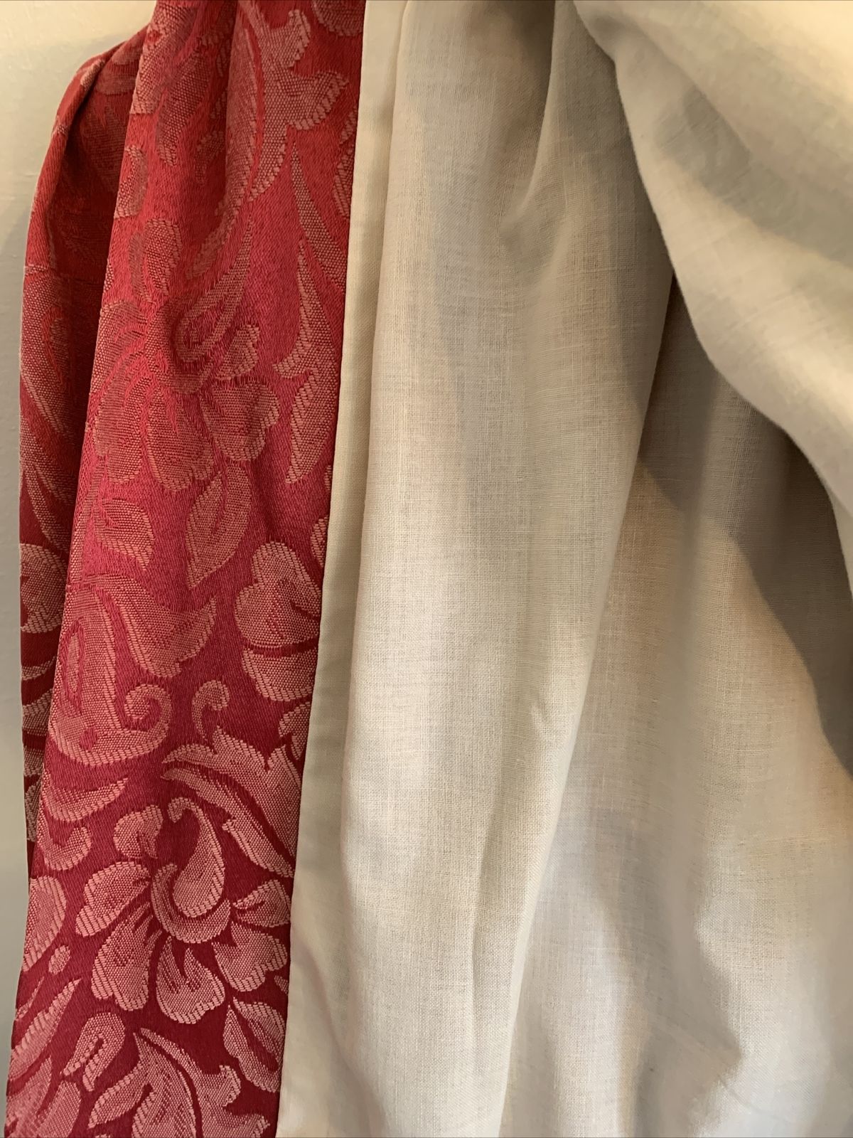 Vintage Curtains Red Top Quality Lined   Brocade Floral Design 254cm Each Wide photo 65.0