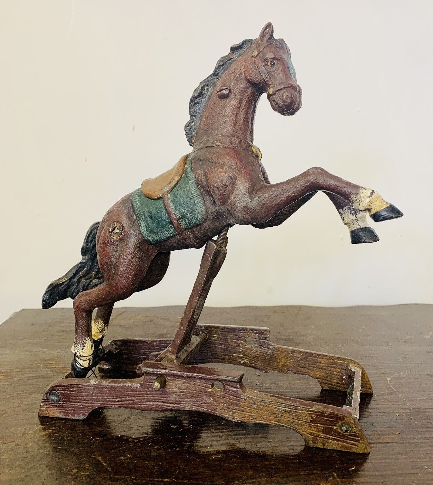 Vintage Antique Cast Iron Metal Jockey Hobbie Horse Figure Desk / Shelf Prop