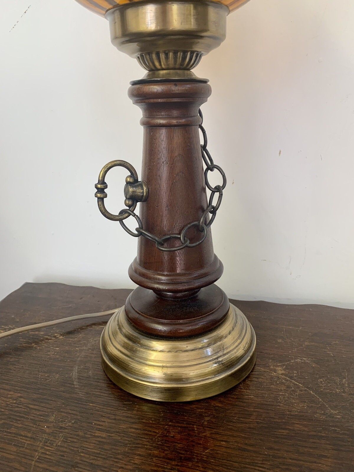 Vintage Mid Century Nautical Amber Glass Oil Lamp Style Table Lamp photo vinterior