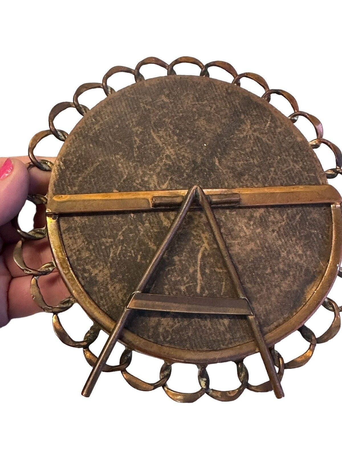 Antique Victorian Copper Chain Link/Ring/Loop Easel Photo Frame C1880 photo furniture