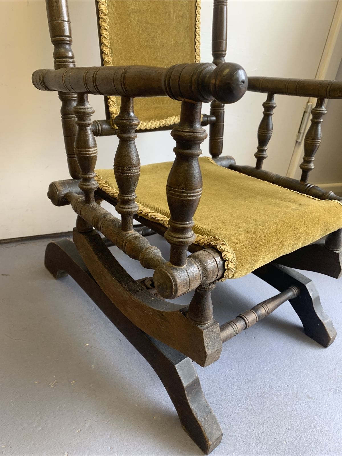 Antique Victorian Edwardian Oak Bobbing Chair Rocking Chair Child Teddy Doll￼ photo Furniture