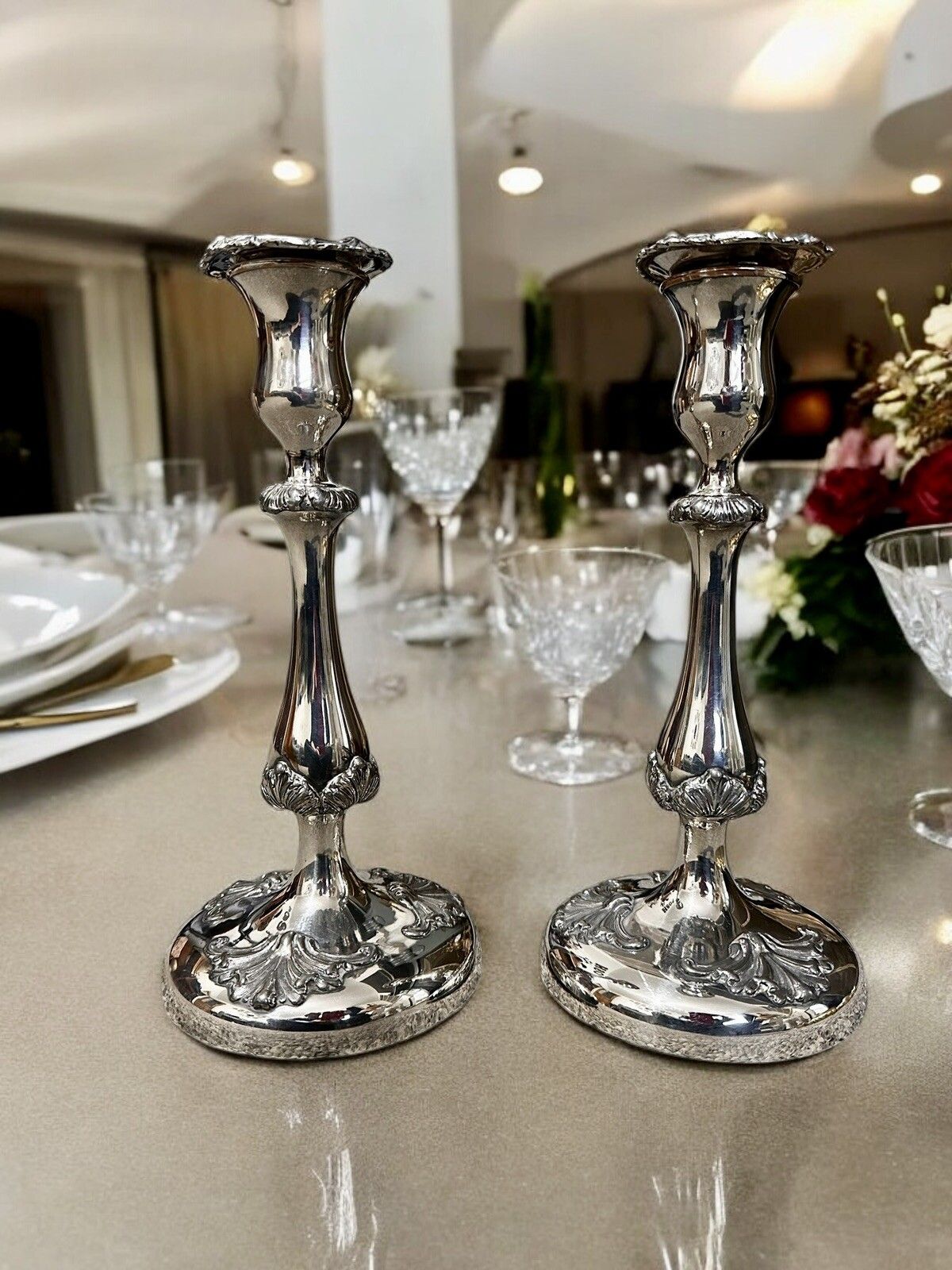 C1930’s Pair Of Gorgeous Candlesticks  White Metal On Copper Great Quality