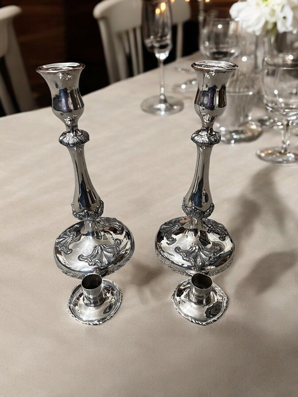 C1930’s Pair Of Gorgeous Candlesticks  White Metal On Copper Great Quality photo Home Decor